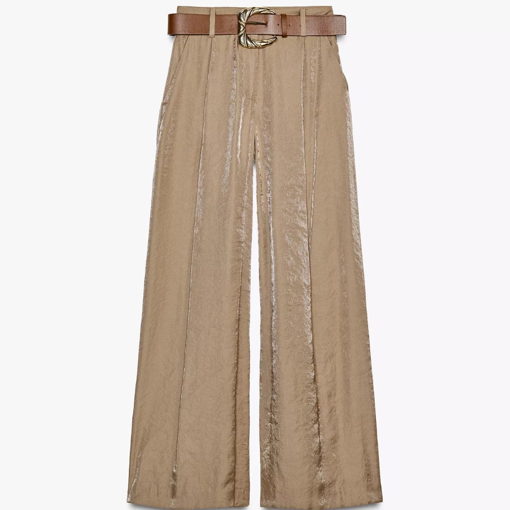 Zara Satin Wide-Leg Pants w/ Belt | Size S